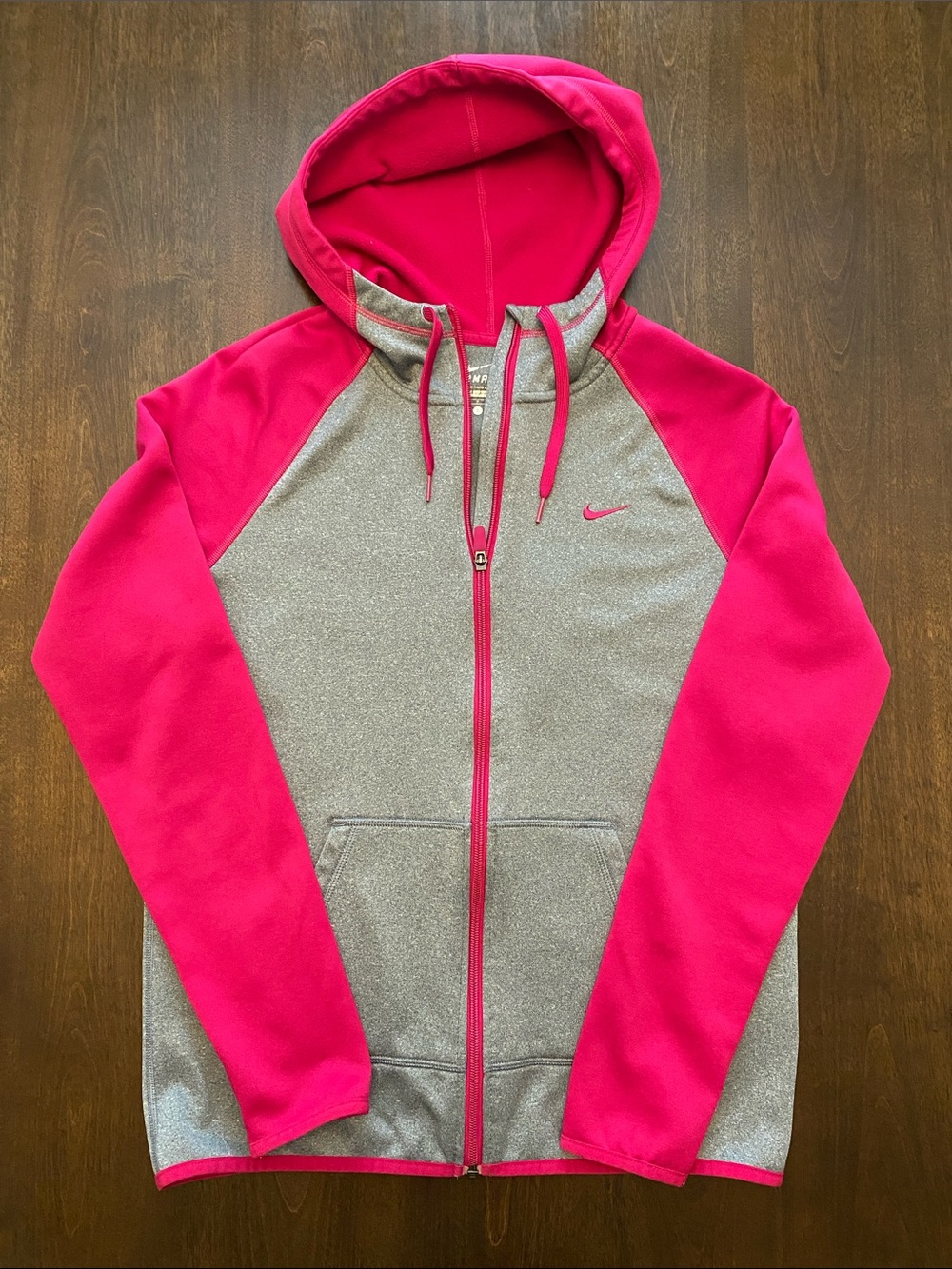 Nike Women’s Pink & Gray Full-Zip Hooded Jacket with Swoosh